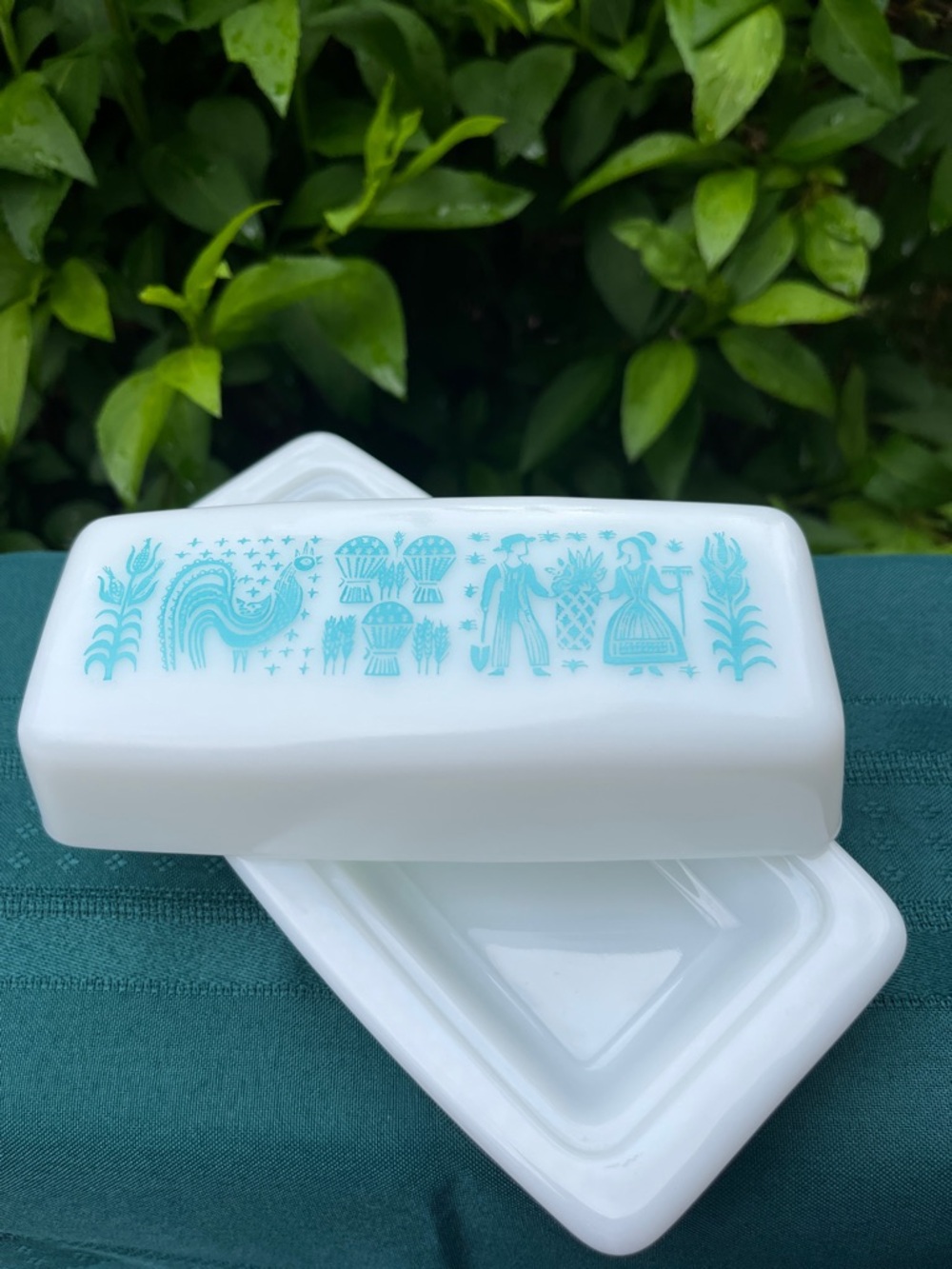 Vintage Pyrex Butter Dish Butterprint Amish Covered Lidded Turquoise